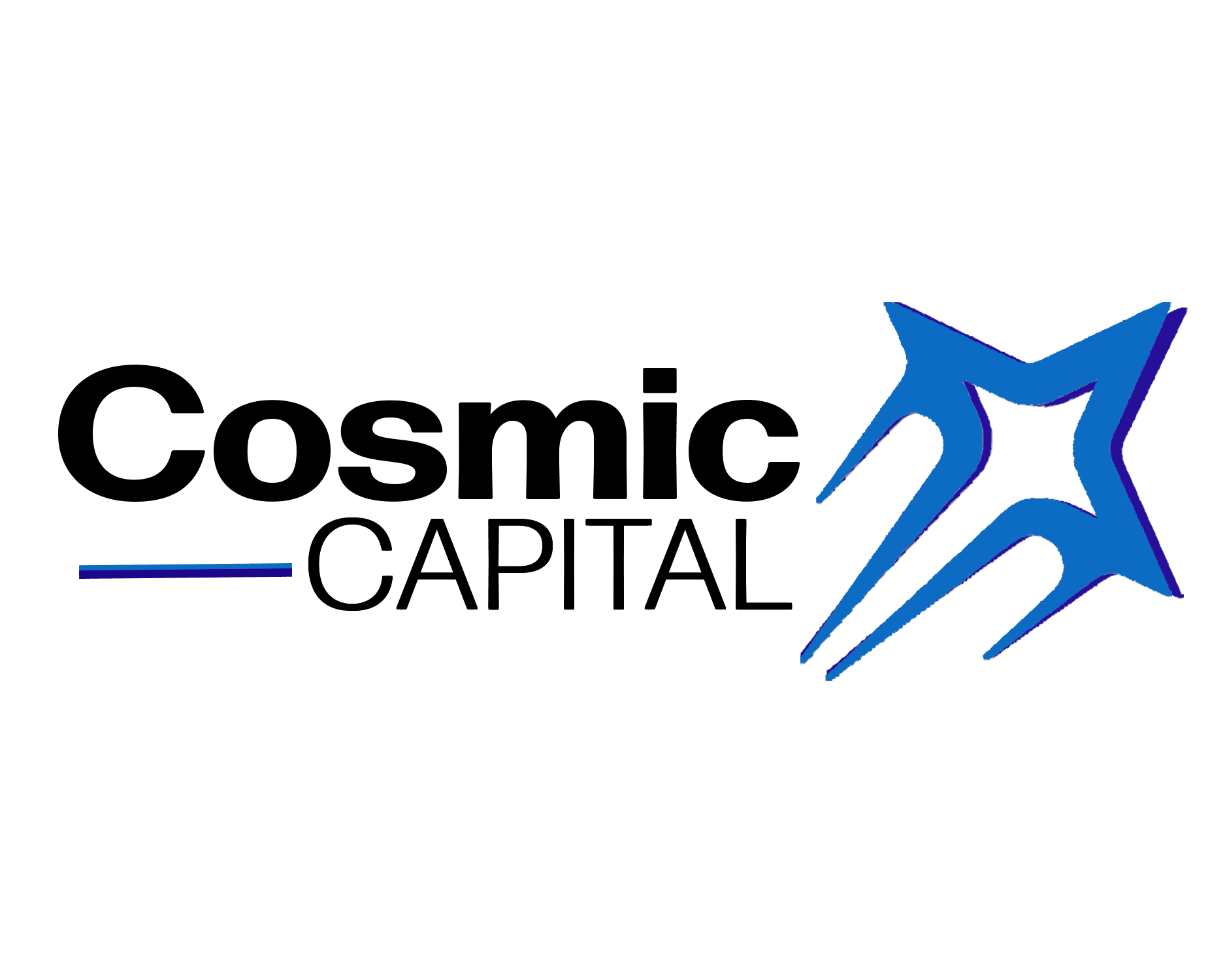 Cosmic Capital logo featuring a sleek starburst design in vibrant galactic blue.